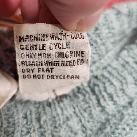 Vintage Weathervane Short Sleeve Cable Knit Sweater Sky Blue Size Medium - Picture 9 of 9